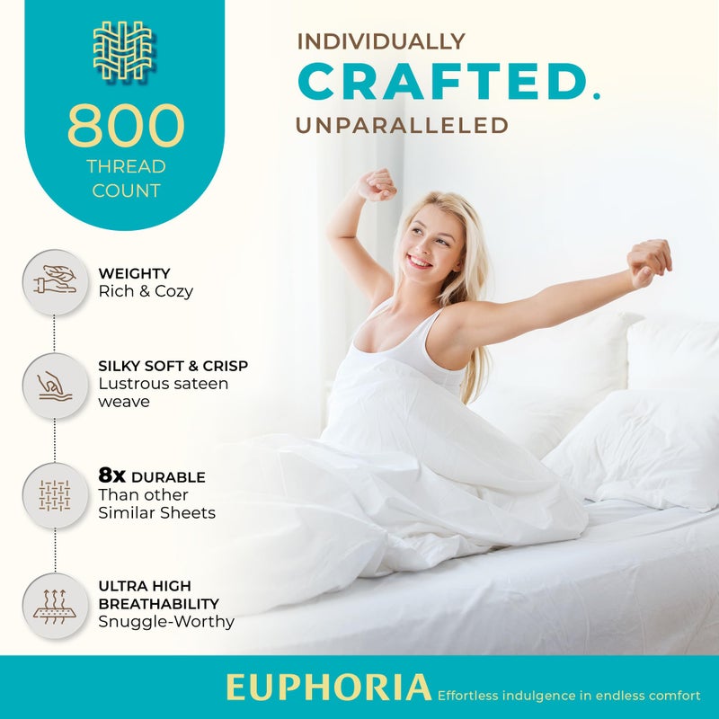 THREAD SPREAD 100% Egyptian Cotton Sheets Twin XL Size - 800 Thread Count 3 PC Twin XL Sheet Sets Cotton, Silky Soft College Dorm Sheets Twin XL Set, 16" Deep Pocket Luxury Cooling Bed Sheets - Ivory - Image 2